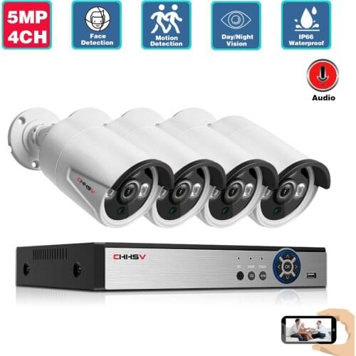 H.265 4CH 5MP POE NVR Kit CCTV System Face Detection Recognition POE IP Camera IR Outdoor Video Security Surveillance Set