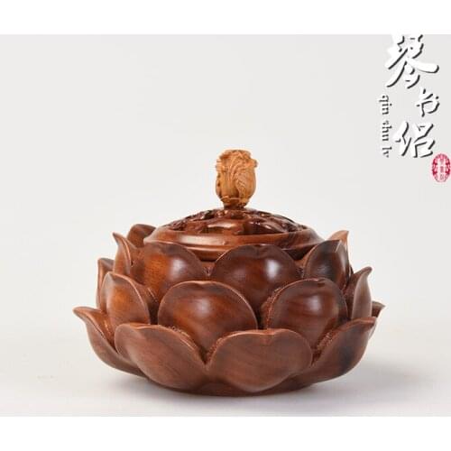 Lotus carved rosewood incense smoke incense censer boxwood plate solid wood three-legged incense box pendulum