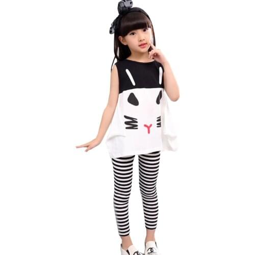 Baby Girl Summer Clothes Cartoon Tops Shirt + Zebra stripes Pants Fashion Girls Clothes Suit Kids Clothing For 4 6 8 10 12 Year