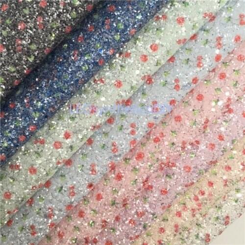1PC 21X29CM Chunky Glitter Leather, Cherry Printed Glitter Leather Sheets For Making Bows LEOsyntheticoDIY T378A