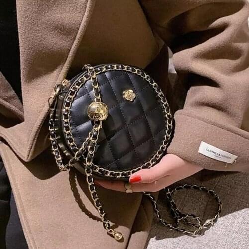 Lattice Mini Round Crossbody bag 2021 Fashion New High-quality PU Leather Womens Designer Handbag Chain Shoulder Messenger Bag