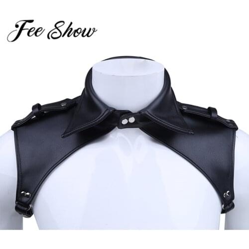 Men Faux Leather Adjustable Male Sexy Body Chest Harness Lapel Bondage Costume With Press Buttons For Nightclub Self Pleasure