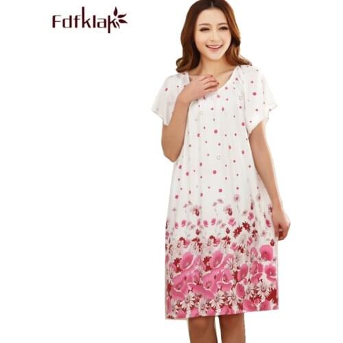 Fdfklak Loose nightgowns for women long print girls nightwear nightdress cotton and silk sleepshirt summer dress night shirt