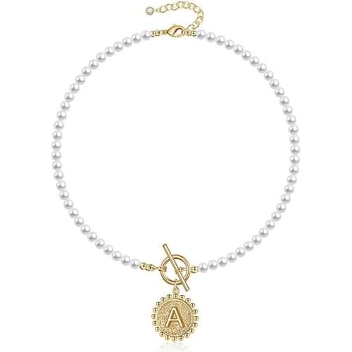 2021 New Burst Ladies Initials Choker Pearl Necklace Choker Delicate Toggle Button Suitable for Ladies Party Can Be Wholesale