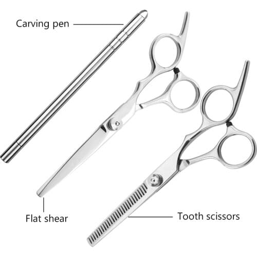 Hairdressing Hair Scissors Shear Stainless Engraving Razor Regular Flat Teeth Blades Cutting&Thinning Salon Hair Care Tool Steel