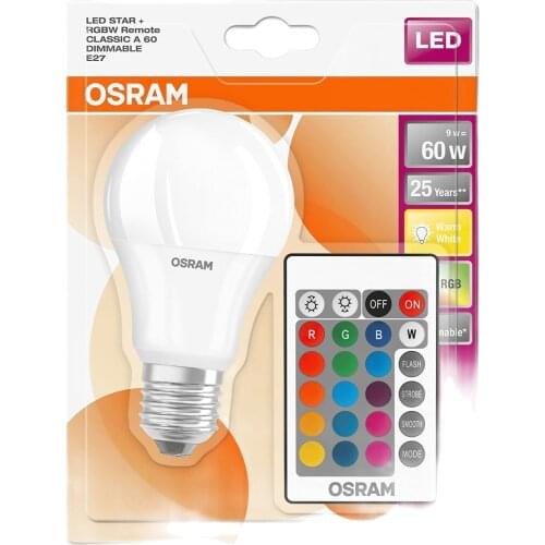 Osram-1 Color-Changing 9W Led Bulb with Remote Control, (806 LM E27 Lampshade, Chandelier, Bedroom, Kids Room)