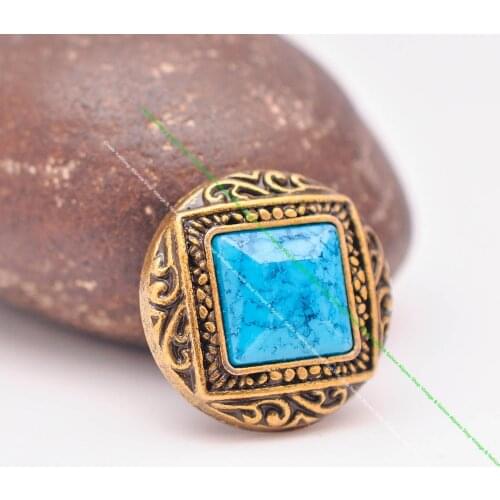 10pcs 1" Square Vintage Brass Flower Carved Leathercraft Belt Jewelry Findings Components Blue Turquoise Conchos Screwback