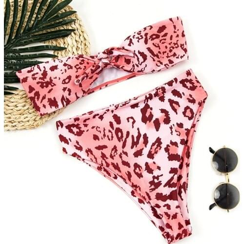 Sexy Push Up Brazilian Bikini Set Padded Bandeau Swimwear Women Bowknotted Bikinis High Cut Bathing Suit Knotted Female Biquini