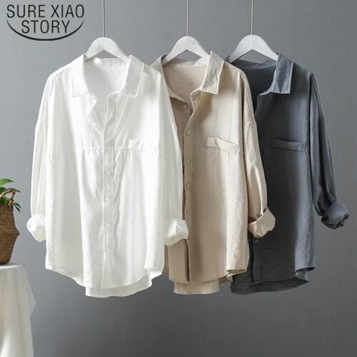 Spring Autumn New Fashion Loose Solid Women Shirts Blusas Mujer De Moda 2021 Dark Green Long Sleeve Women Blouses tops 6720 50