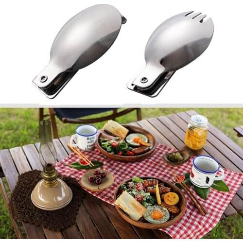 Folding Spoon (Fork) Mini 3-fold Portable Foldable Stainless Steel Tableware Flatware Outdoor Camping Hiking Picnic Tableware