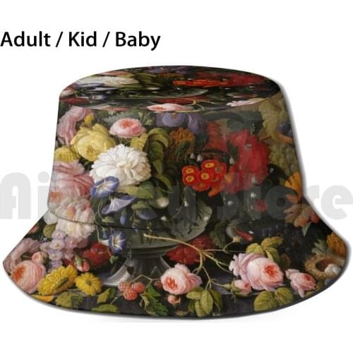 Fruit & Flowers Sun Hat Foldable UV Protection Fruit And Flowers Fruit Flowers Olives Old Painting Still Life Life