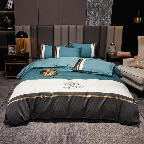 Svetanya Green Grey Belt Embroidery Luxury Egyptian Cotton Satin Bedding Set Queen King Size Bedlinens Flat Sheet Duvet Cover