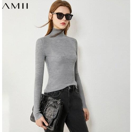 Amii Minimalism Winter Simple Sweaters For Women Causal Womens turtleneck Sweater 100%wool Slim Fit Female Pullover 12070527