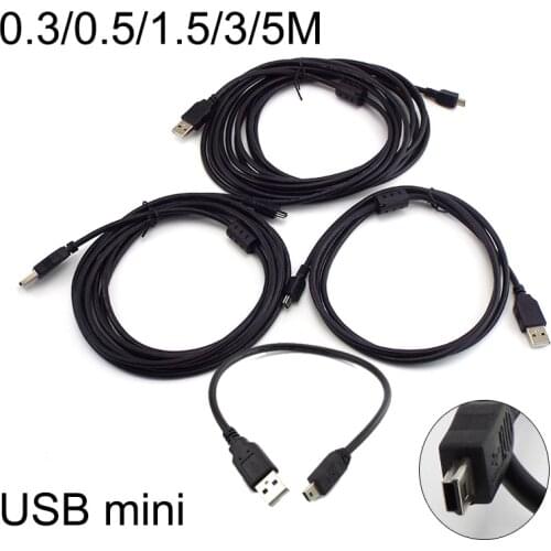 USB Mini charging Data Cable Charger line 0.3/0.5/3M T port connectors To extend Car DVR Digital Camera wire 5M high quantity