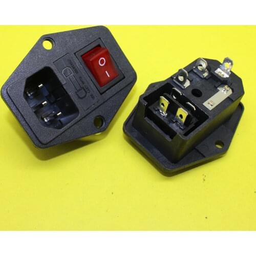 AD-061 IEC320 C14 AC Power Cord Inlet Socket Receptacle 250V 10A With ON-OFF Red Light Rocker Switch and Fuse Holder RoHs CE