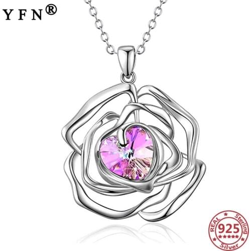 YFN 925 Sterling Silver Flower Cage Necklace Crystal Zircon Necklace Pendant 925 Silver Valentines Day Gifts Mothers Day Gifts