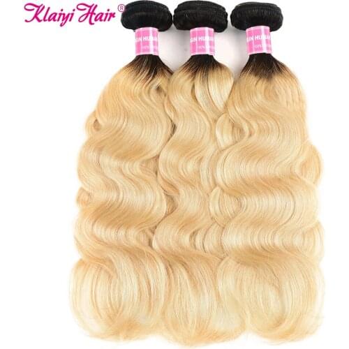 Klaiyi Hair Ombre Blonde Body Wave Human Hair Bundles Brazilian Remy Hair Weave Extensions With Dark Root T1B 613 Bundle Deals
