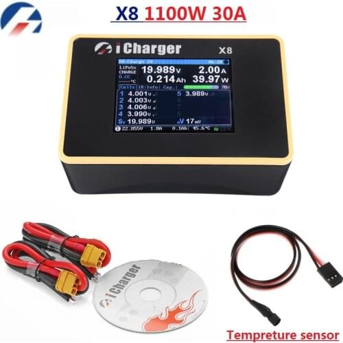 ICharger X8 1100W 30A DC LCD Screen Smart Battery Balance Charger Discharger for 1-8s LiPo/Lilo/LiFe/LiHV Battery RC Aircraft
