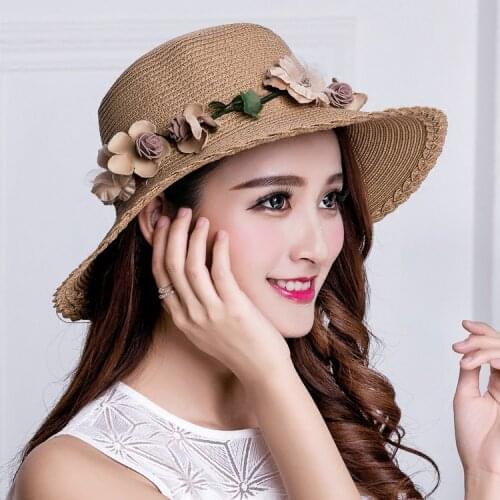 Women Summer Flower Straw Hat Sunbonnet Bucket Hat Beach Cap Sun Hat