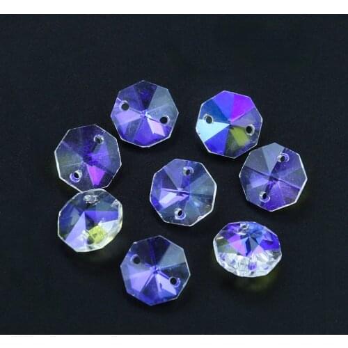 10pcs 14mm AB Color Glass Crystal Octagon Loose Beads Lighting In 2 Holes Curtains Chandelier Parts Dangle Hanging Home Decor
