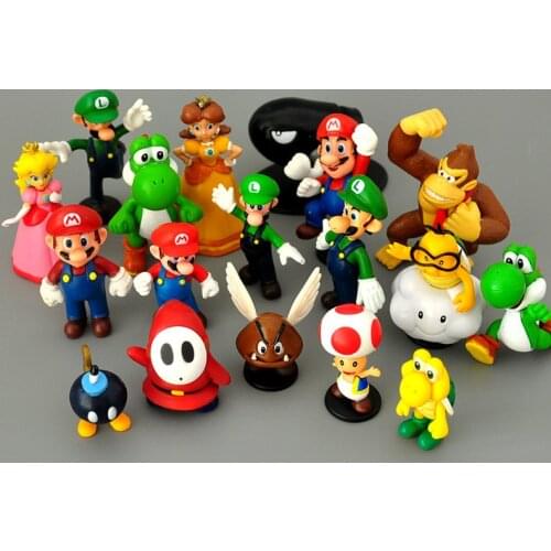 18pcs/set Super Mario Green Treasure Mushroom Peach Princess Luigi Donkey Kong PVC Toy Action Figures Model Kids Birthday Gift
