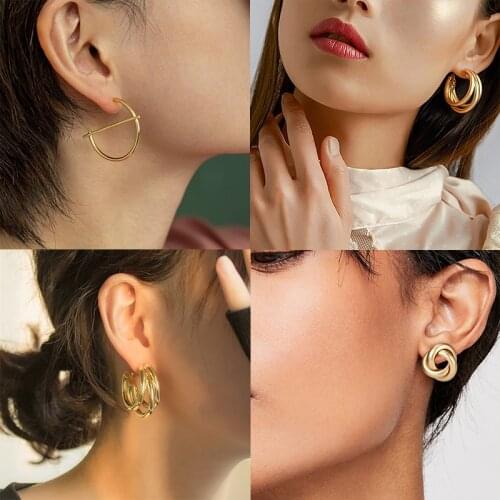 2021 Trendy New Gold Color Earrings For Women Multiple Trendy Round Geometric Drop Statement Earrings Fashion Party Jewelry Gift
