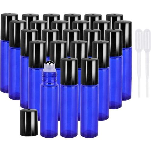 30pcs/lot 10ml Thick Blue or Amber perfume roller glass bottle for essential oil