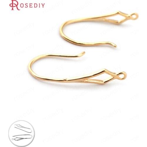 33202)12PCS Height 18MM 24K Gold Color Plated Brass Rhombus Pattern Earring Hooks Jewelry Findings Earrings Accessories