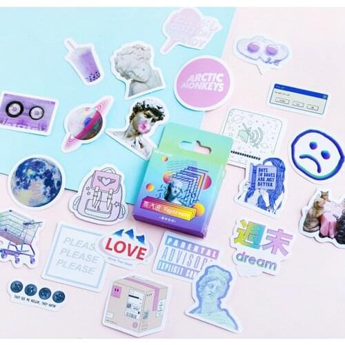 46Pcs/box Lovely Steam Wave Diary Paper Label Stickers Scrapbooking Decorative Sticker DIY Stationery Children Gift