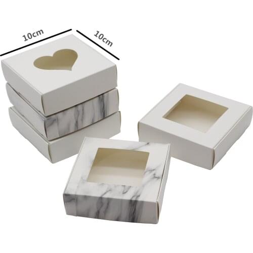 50Pcs Kraft Paper Box Party Wedding Packaging Supplies Small Gift Box With Heart/Square/Round Window