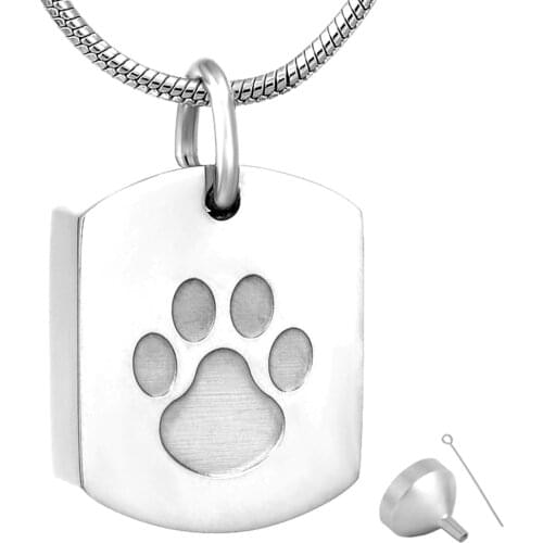 8003 Single Paw Print On Blank Dog Tags Cremation Jewelry Urn Pendant Necklace Keppsake