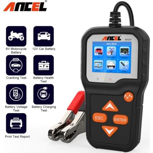ANCEL BA301 Car Battery Tester 6V 12V Motorcycle Car Battery Charger Cranking Test 100-2000 CCA Automotive BAT Diagnostic Tools