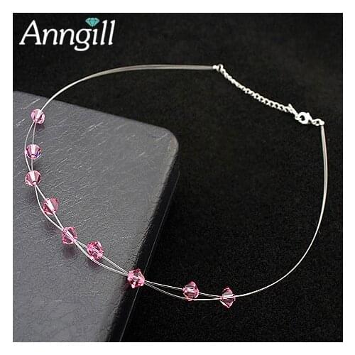 ANNGILL Dazzling Crystals from Swarovski Necklace And Invisible Transparent Line Simple Pendant Personality Charm Brand Jewelry