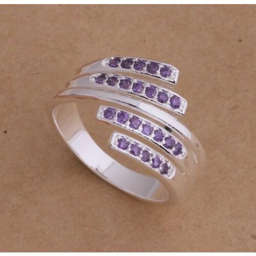 AR012 Fashion Jewelry Silver Color Gifts Popular Rings For Women Four-wire Inlaid Purple Stone /aceaitla Aswajkda