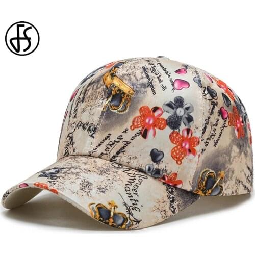 FS 2021 Trendy Flower Print Baseball Cap High Quality Cotton Purple Beige Snapback Face Caps For Men Women Summer Trucker Hat