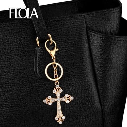 Big Cross Charms Keychains For Women Men crystal Gold Filled Metal Key Chain Pendant Cubic Zirconia Jewelry Accessories kcha01