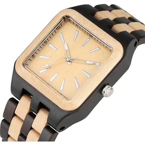 Creative Square Ebony Maple Wooden Watch for Men Wood Bangle Watchband Casual Natural Wood Mens Watches New Arrival 2019