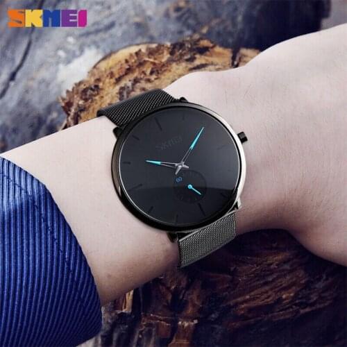 SKMEI Casual Men Quartz Wristwatches Simple Male Business Clock Top Brand Mesh Steel Bracelet reloj hombre 9185 Dropship