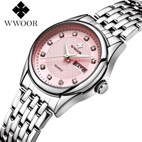 WWOOR Brand Women Watches Luxury Fashion Waterproof Quartz Wrist Watch Satinless Steel Rhinestone Dress Ladies Clock For Girl