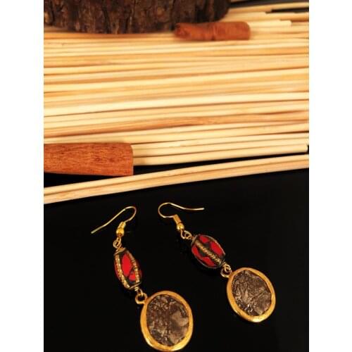 Dr stone natural stone handmade gold plated antique nepal Earrings KTDR88