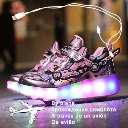3 Colors Children Single / Double Wheels Glowing Sneakers USB Charging Led Luminous Shoes Boys Girls Roller shoes Good Gifts