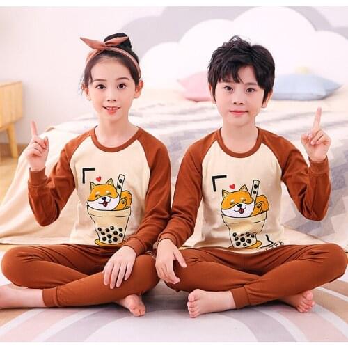 Baby Kids Pajamas Set Cotton Boys Girls Sleepwear Suit Autumn Cartoon Dinosaur Pyjamas Homewear Boy Suit Teens Children Clothing