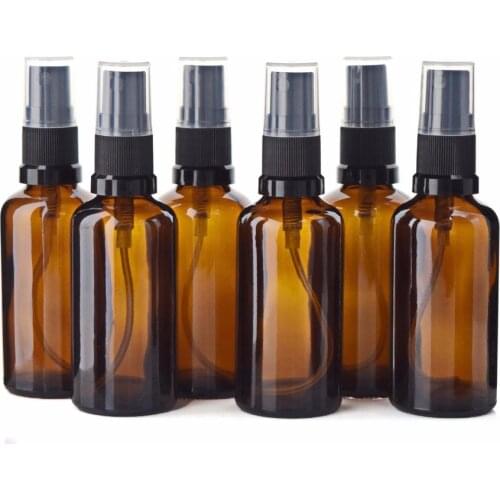 6pcs 50ml Amber Glass Spray Bottle w/ Fine Mist Sprayer Travel Refillable Aromatherapy Perfume Atomizer Empty Cosmetic Container