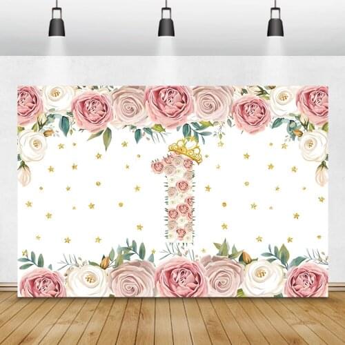 Laeacco Rose Flowers Blossoms 1st Newborn Baby Birthday Party Photography Backdrop Crown Baby Shower Background For Photo Studio