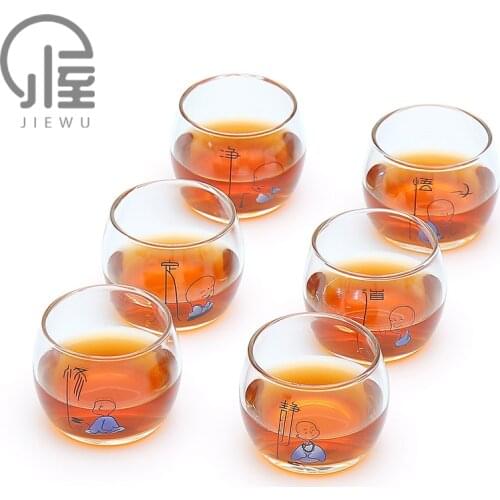 JIEWU Japanese Style Boutique Paint Pattern Tea Cup High Temperature Resistant Glass Cup 2021 Office Home Kitchen Accessories