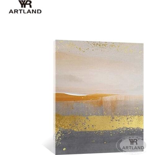 Nordic simple landscape paintings gold foil Hand drawn abstarct canvas oil painting wall art picture for living room bedroom