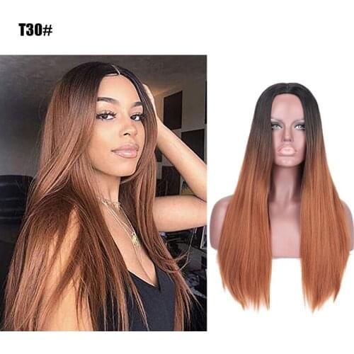 Fancied Long Straight Synthetic Wig Light Brown Ombre Wigs for Women Middle Part Nature Hair Daily Party Wig