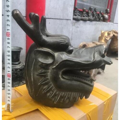 China Art Sculpture Bronze Copper Carved Figurine Dragon Head Marble Base Statue