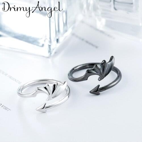 Punk Fancy Silver Color Wings Rings for Women Men Large Adjustable Size Rings aneis