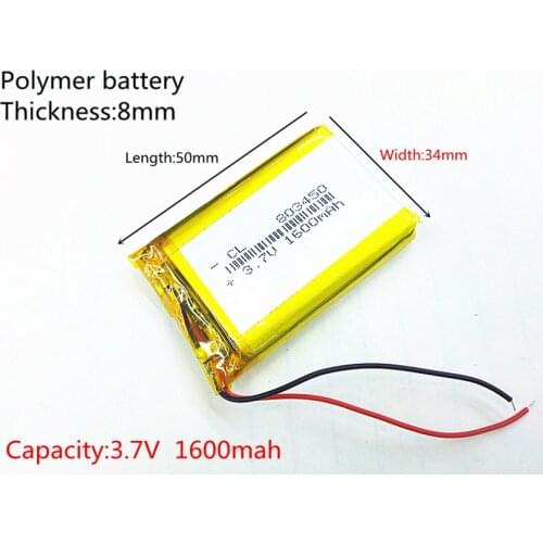 Li-po 3.7V,1600mAH,[803450] PLIB ( polymer lithium ion battery ) Li-ion battery for dvr,power bank,mp3,mp4;record pen